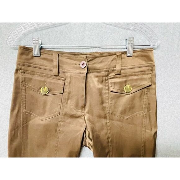 Cache Brown Front Pocket Pure Linen Cropped Capri Pants Womens Size 2 - Picture 3 of 6